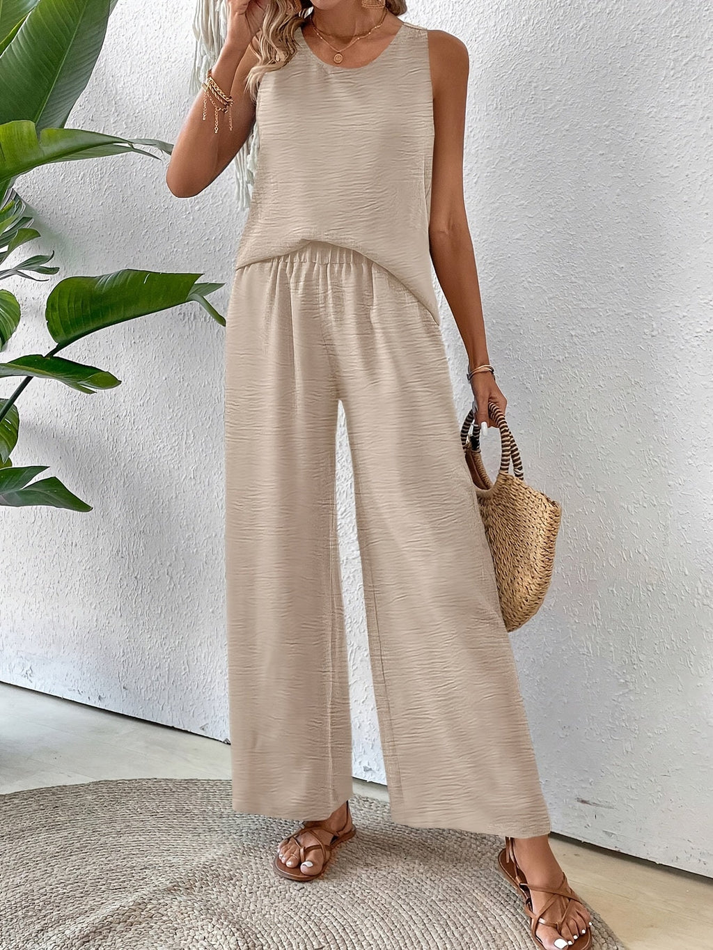 Sandy™ | Sleeveless Crochet Top & Wide-Leg Pants Set