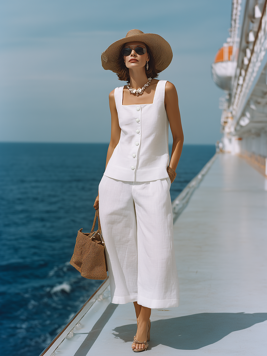Maya™ | Linen Square-Neck Top & Capri Pants Set