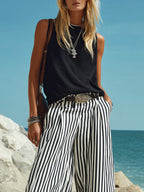 Sandy™ | Linen Vest & Striped Wide-Leg Pants Set