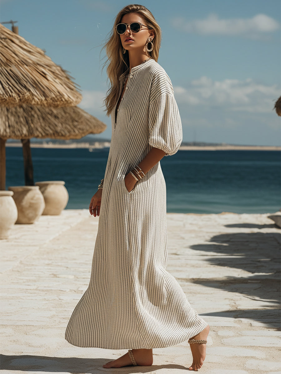 Hattie™ | Striped Button-Down Midi Dress