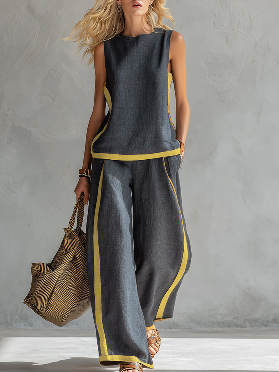 Colette™ | Bicolor Vest & Wide-Leg Trouser Set