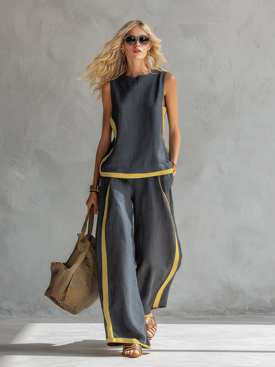Colette™ | Bicolor Vest & Wide-Leg Trouser Set