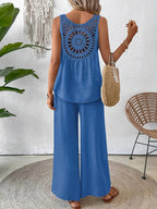 Sandy™ | Sleeveless Crochet Top & Wide-Leg Pants Set