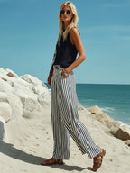 Sandy™ | Linen Vest & Striped Wide-Leg Pants Set