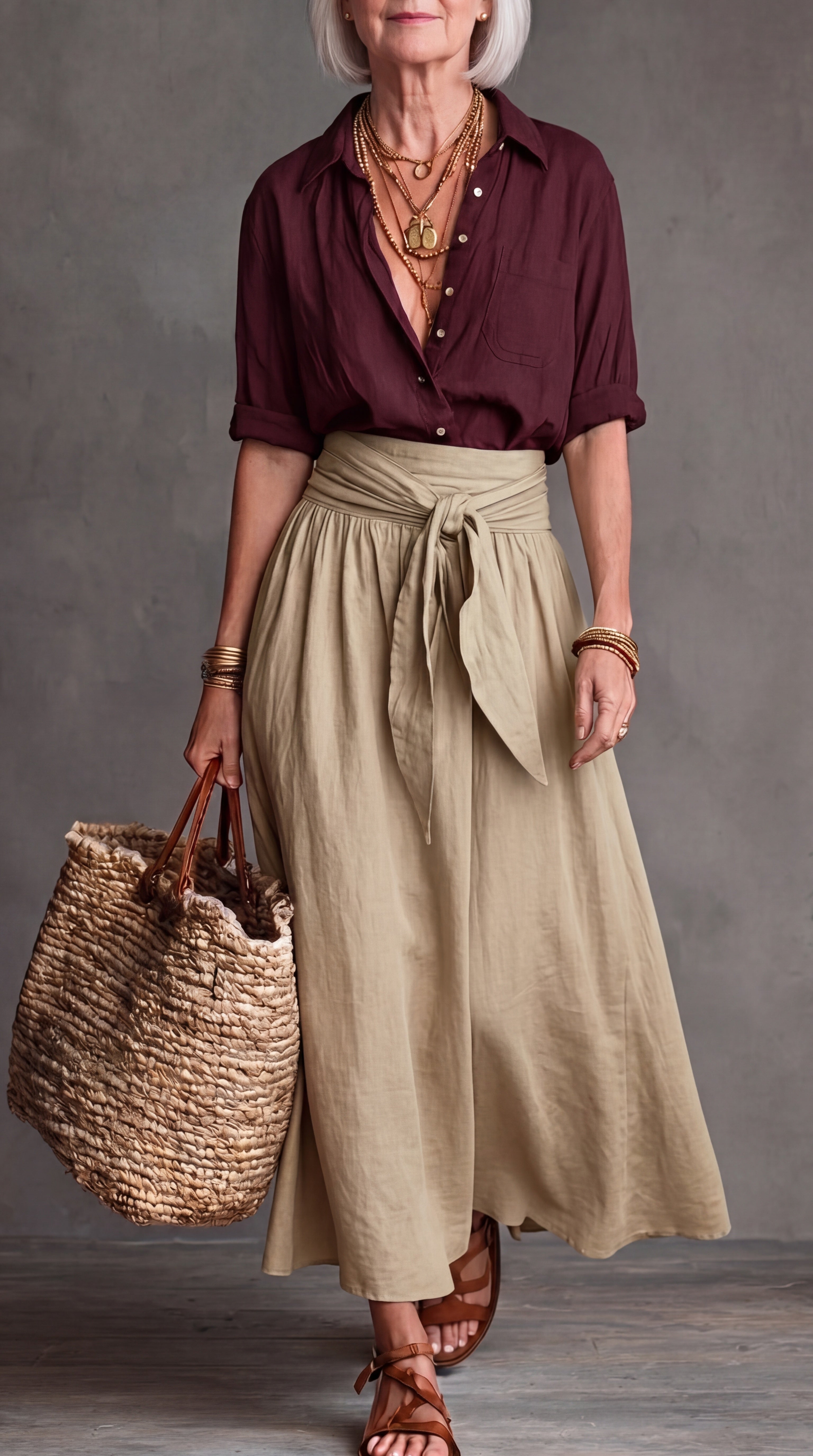 Vera™ |  Blouse &  Midi Skirt Set with Belt