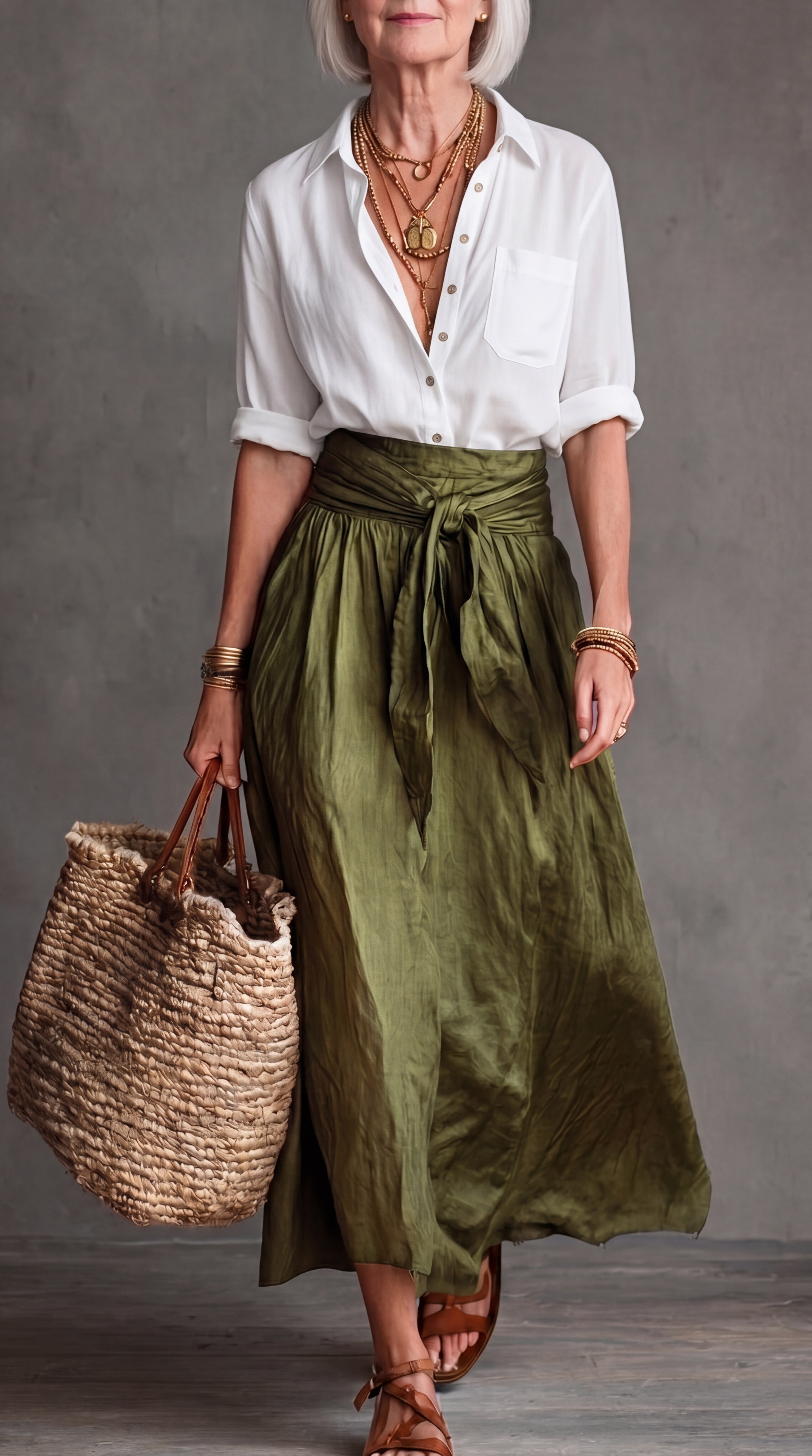 Vera™ |  Blouse &  Midi Skirt Set with Belt