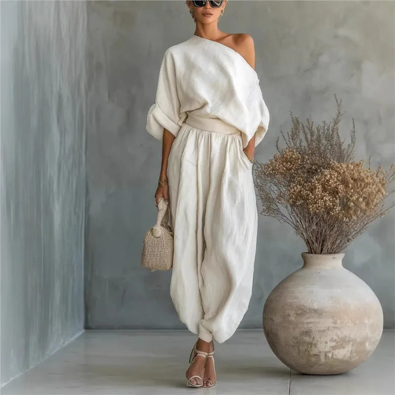 Brielle™ | Oversized One-Shoulder Linen Set