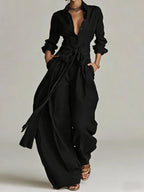 Marlène™ | Vintage Button-Up Shirt & Wide-Leg Trouser Set