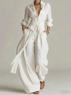 Marlène™ | Vintage Button-Up Shirt & Wide-Leg Trouser Set
