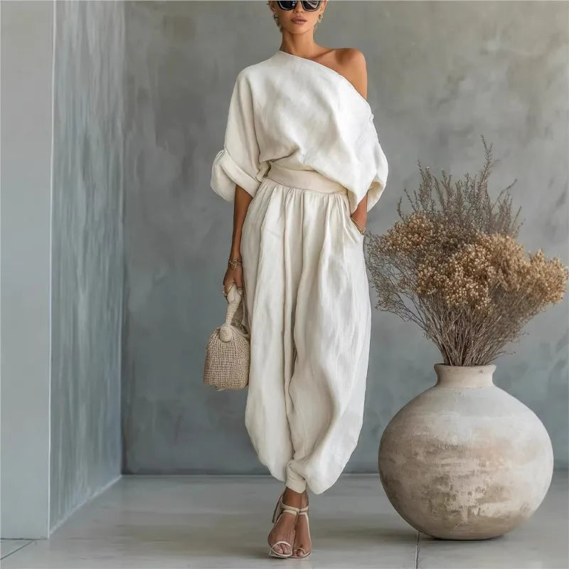 Brielle™ | Oversized One-Shoulder Linen Set