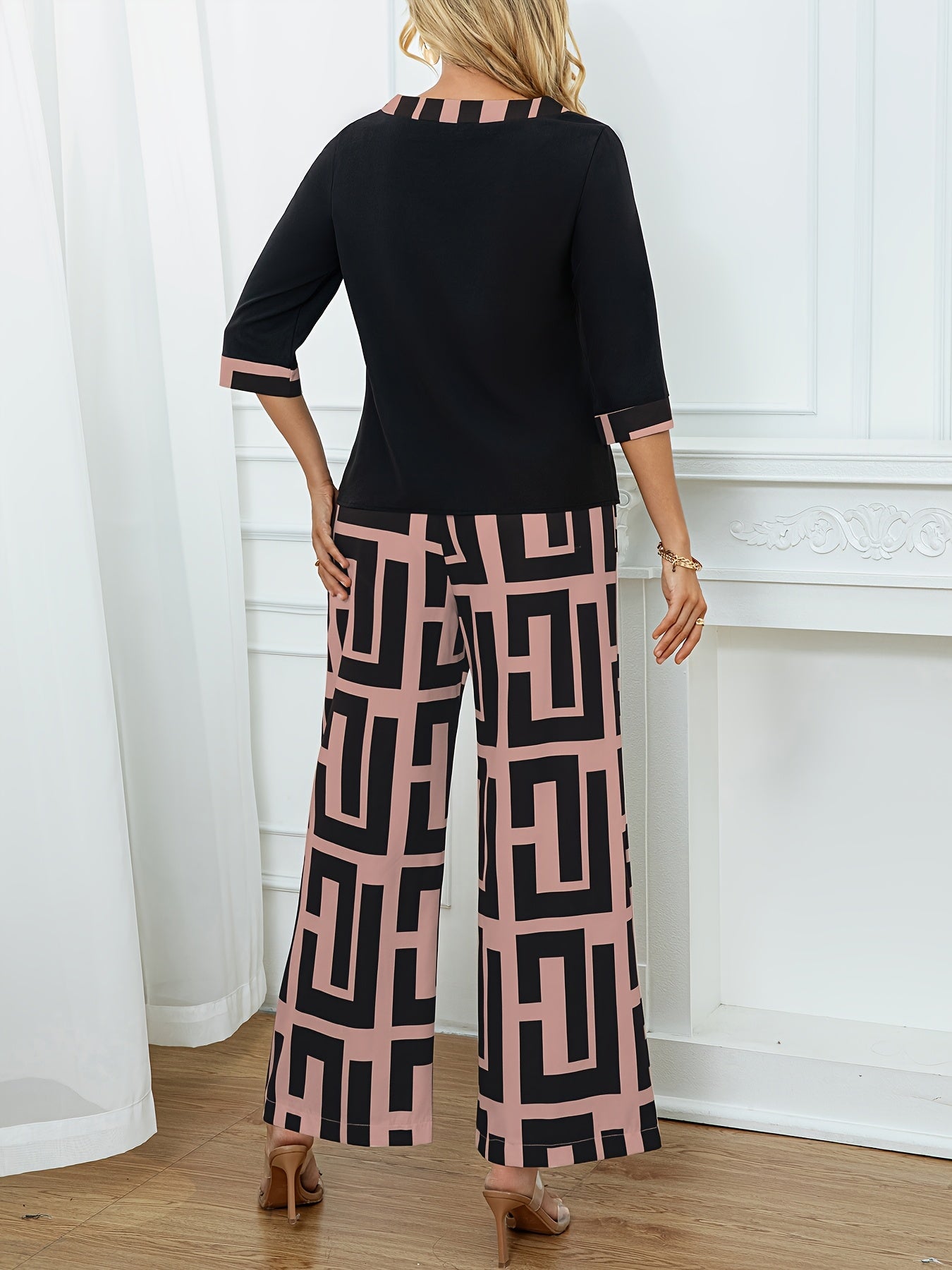 Maeve™ — patchwork top + geometric wide-leg