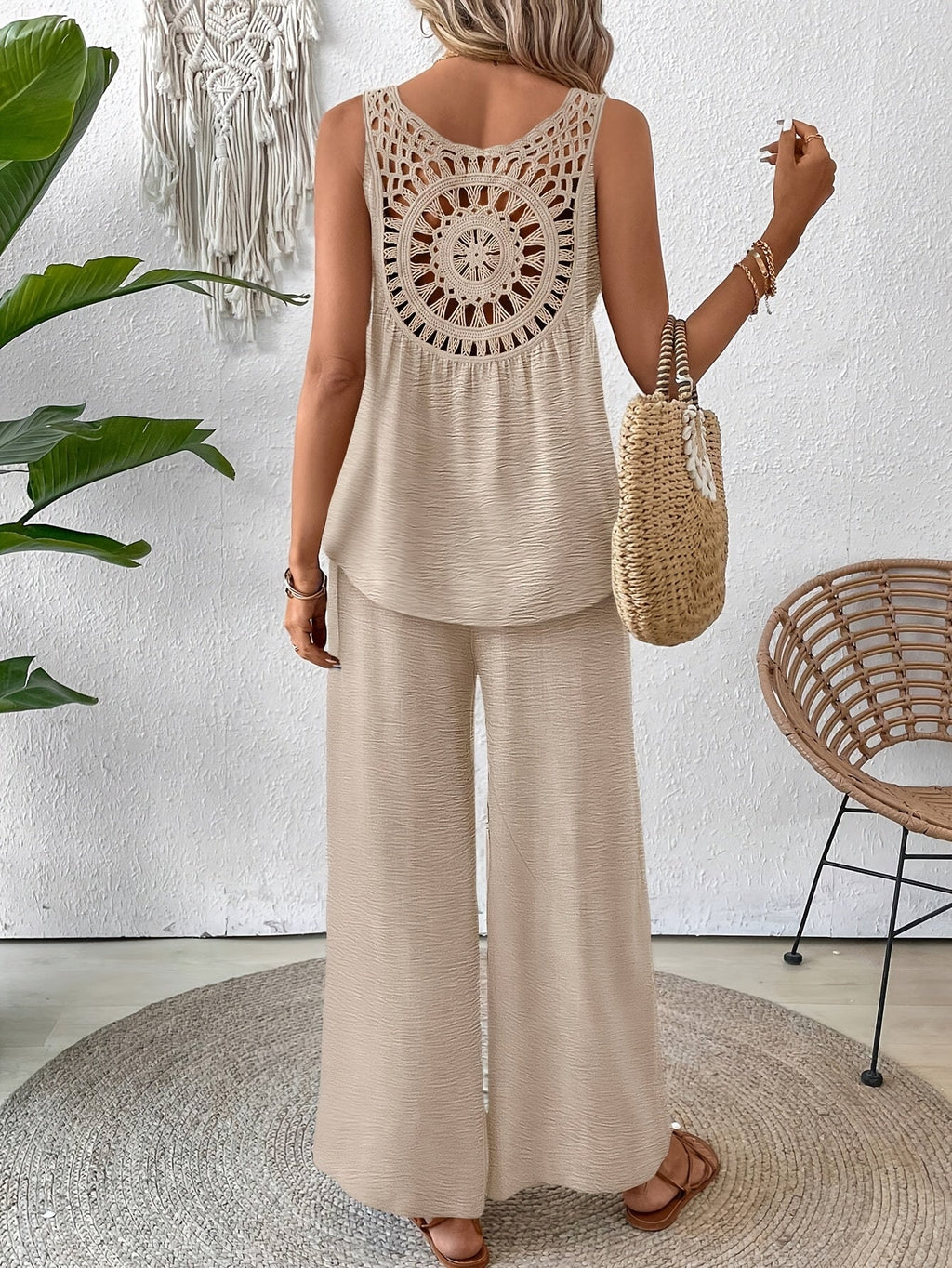Sandy™ | Sleeveless Crochet Top & Wide-Leg Pants Set