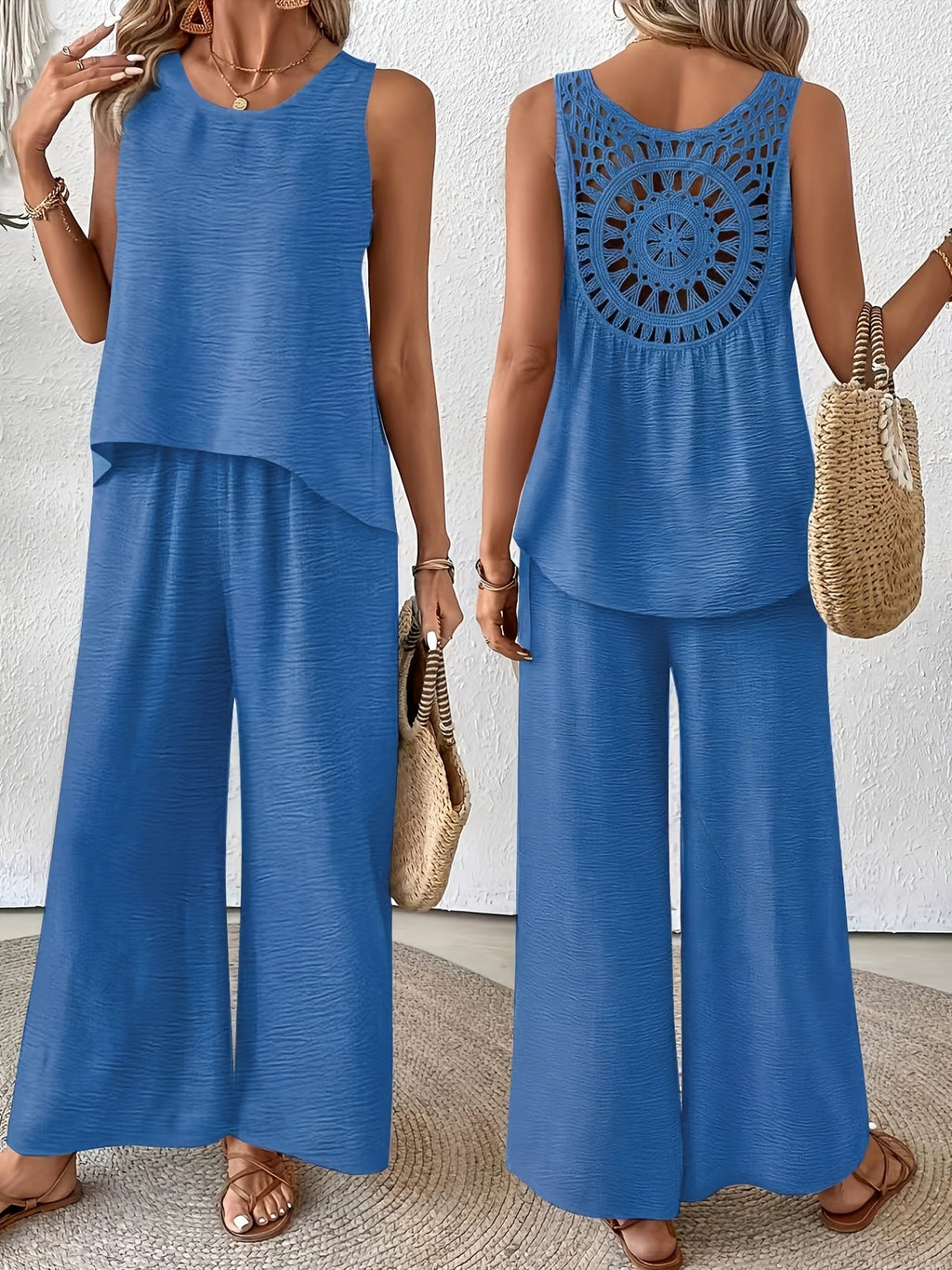 Sandy™ | Sleeveless Crochet Top & Wide-Leg Pants Set