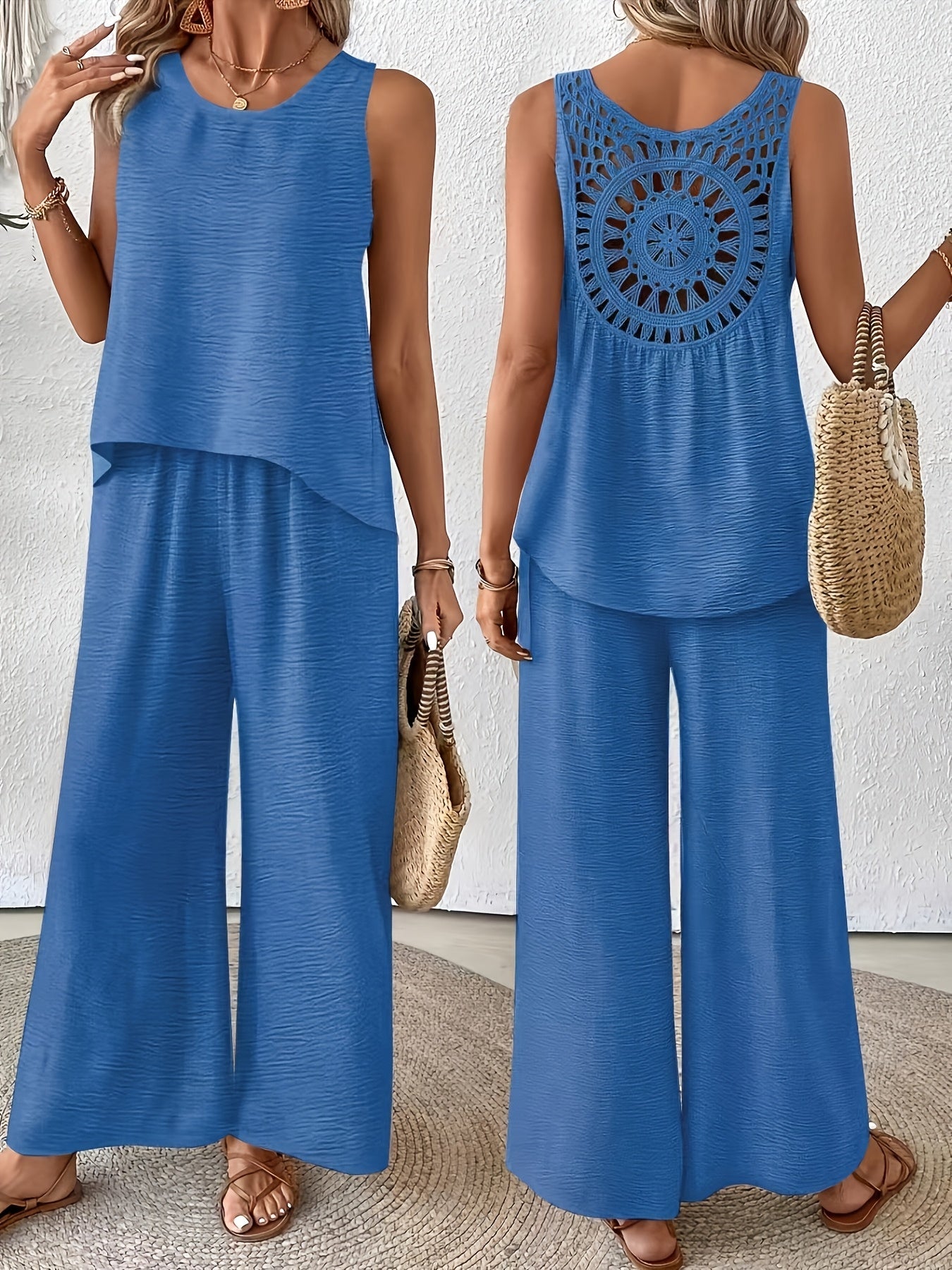 Sandy™ | Sleeveless Crochet Top & Wide-Leg Pants Set