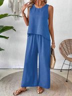 Sandy™ | Sleeveless Crochet Top & Wide-Leg Pants Set