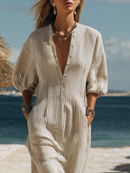 Hattie™ | Striped Button-Down Midi Dress
