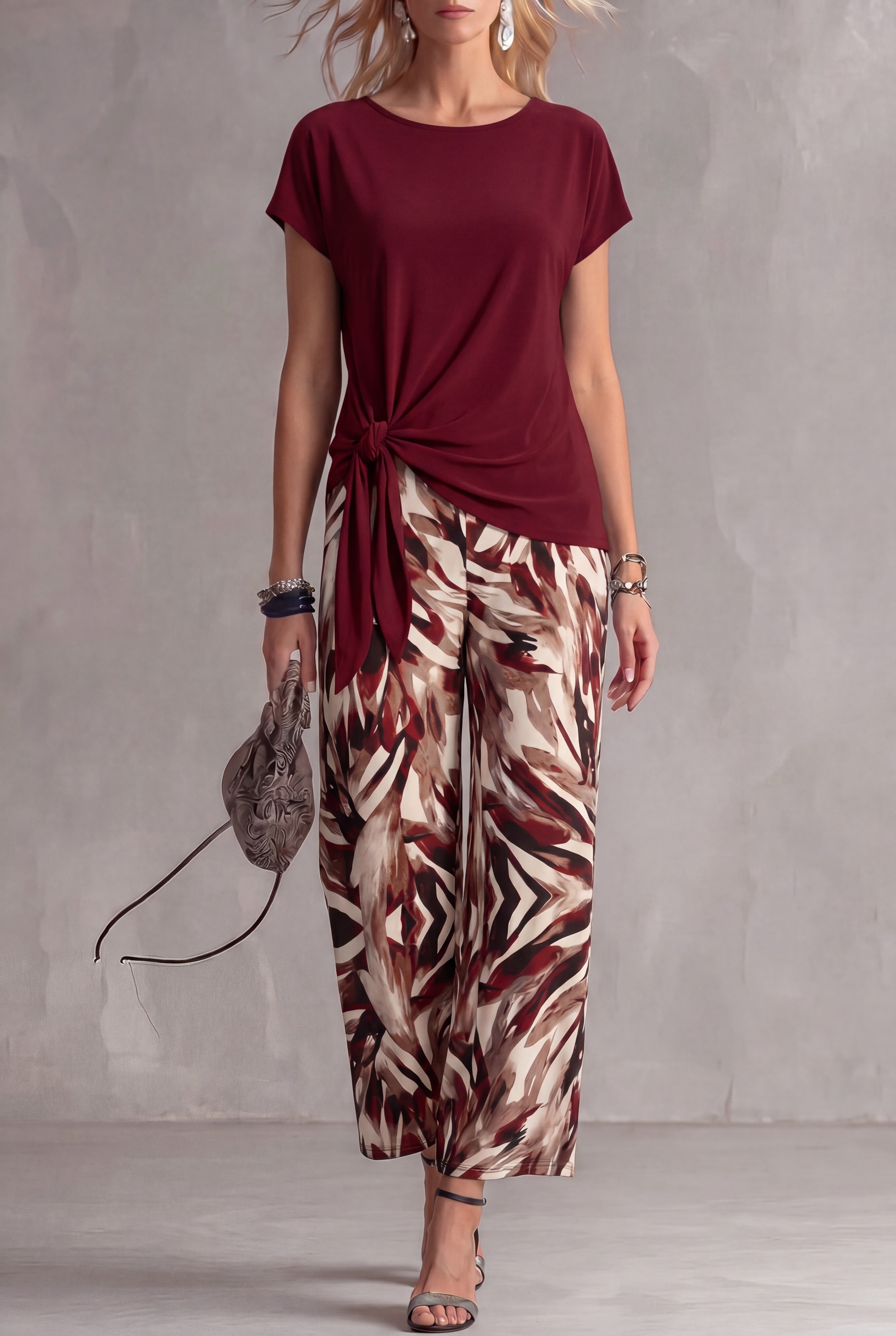 Penny™ | Printed Two-Piece Casual Set with Tie-Front Top