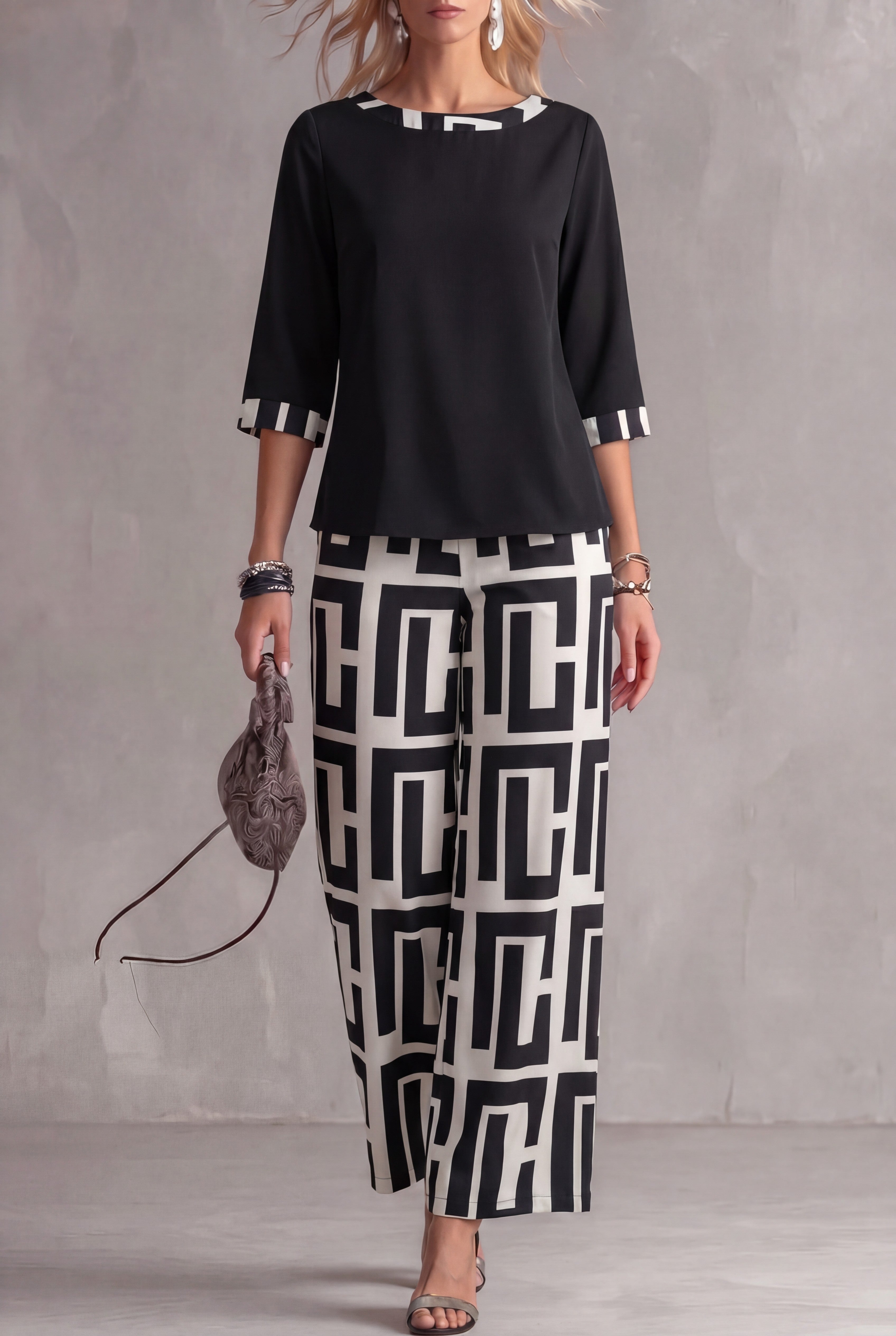 Maeve™ — patchwork top + geometric wide-leg